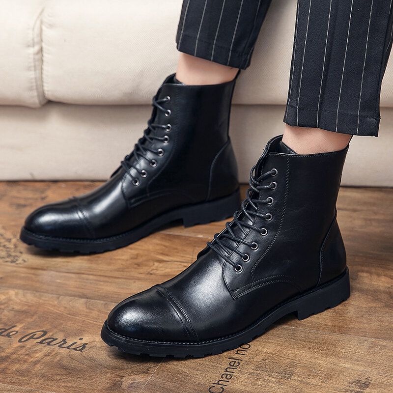 Herren Rindsleder Bequeme Weiche Sohle Vintage Business Schnürstiefel