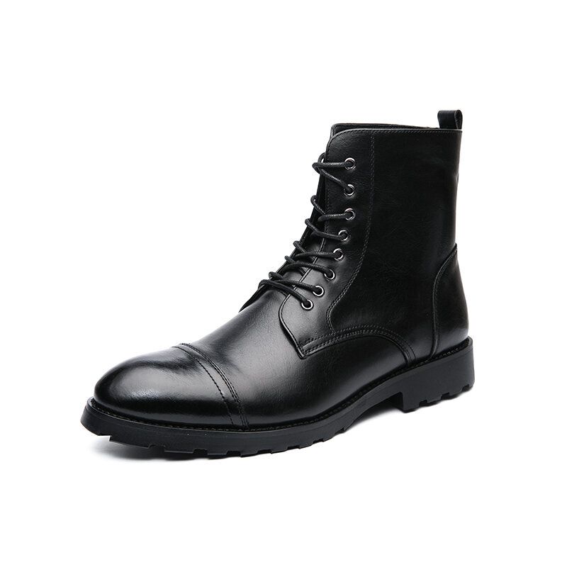 Herren Rindsleder Bequeme Weiche Sohle Vintage Business Schnürstiefel