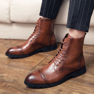 Herren Rindsleder Bequeme Weiche Sohle Vintage Business Schnürstiefel