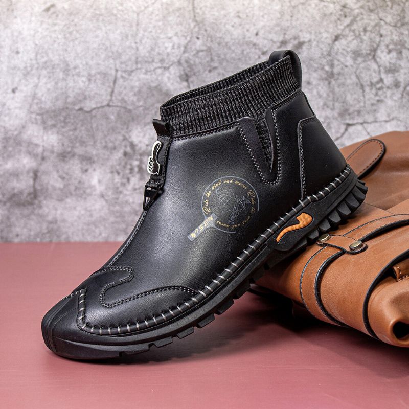 Herren-stiefel Aus Echtem Leder Im Vintage-chelsea-stil Mit Weichem Boden. Warme Lässige Sockenstiefel