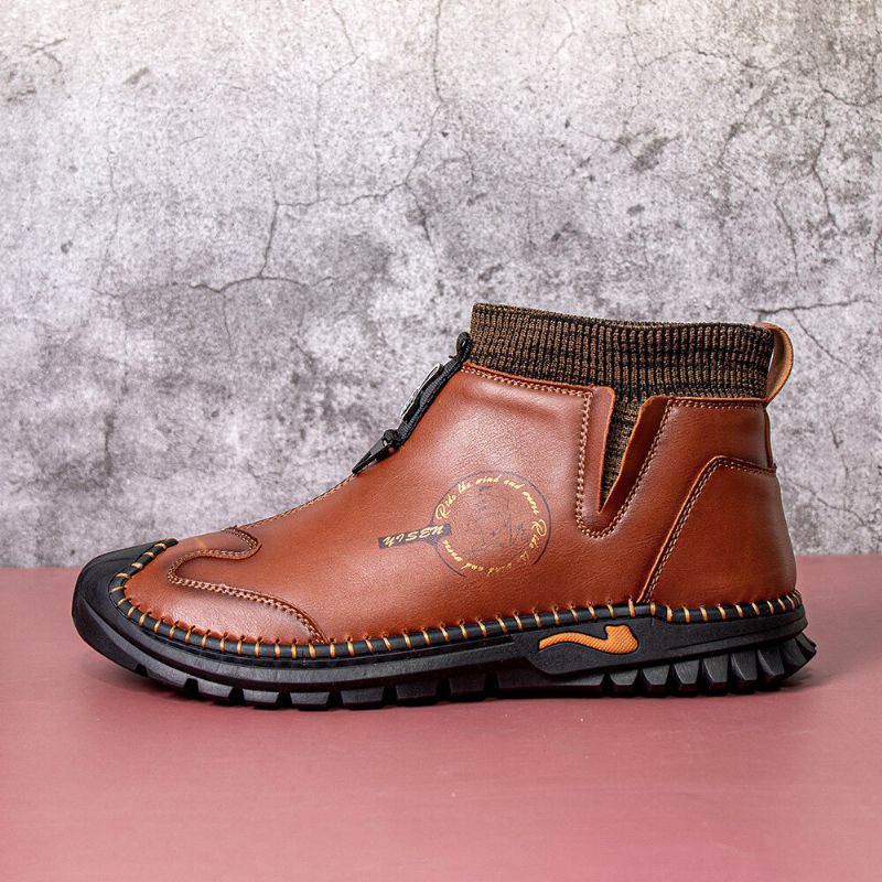 Herren-stiefel Aus Echtem Leder Im Vintage-chelsea-stil Mit Weichem Boden. Warme Lässige Sockenstiefel