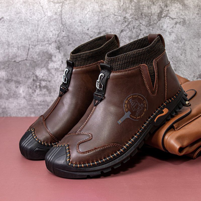 Herren-stiefel Aus Echtem Leder Im Vintage-chelsea-stil Mit Weichem Boden. Warme Lässige Sockenstiefel