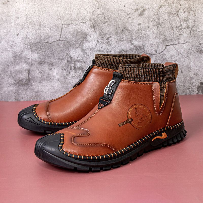 Herren-stiefel Aus Echtem Leder Im Vintage-chelsea-stil Mit Weichem Boden. Warme Lässige Sockenstiefel