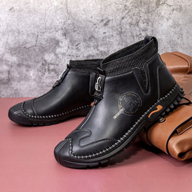 Herren-stiefel Aus Echtem Leder Im Vintage-chelsea-stil Mit Weichem Boden. Warme Lässige Sockenstiefel