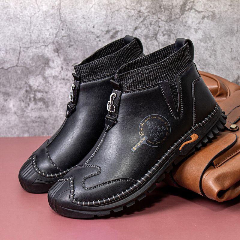 Herren-stiefel Aus Echtem Leder Im Vintage-chelsea-stil Mit Weichem Boden. Warme Lässige Sockenstiefel