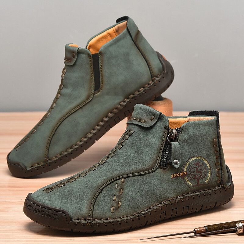 Herren-stiefeletten Aus Weichem Mikrofaser-leder Mit Handnähten