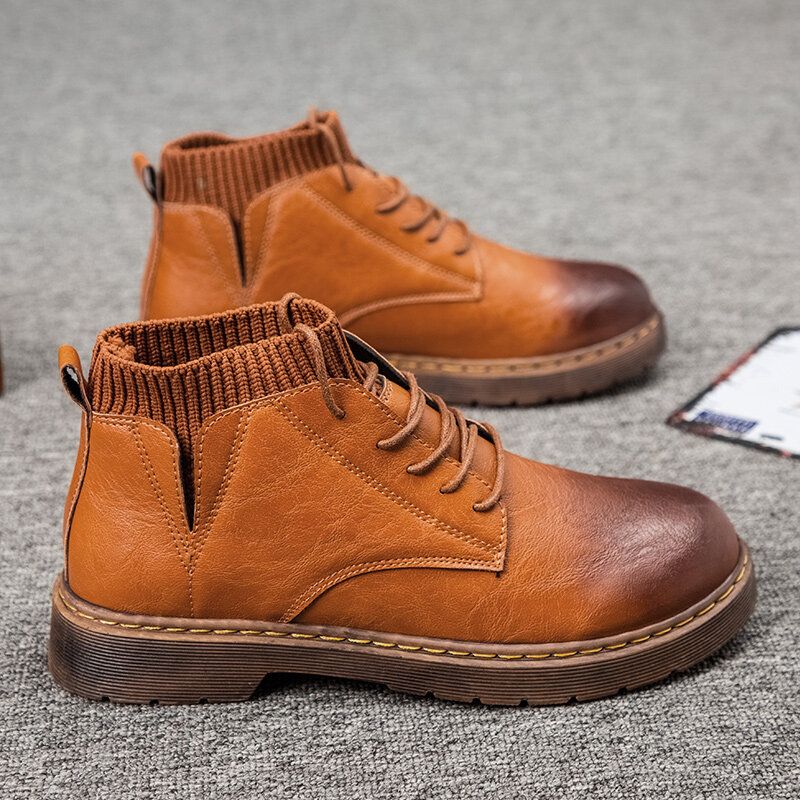 Kurze Bequeme Rutschfeste Herren-schnürstiefel Im Retro-stil