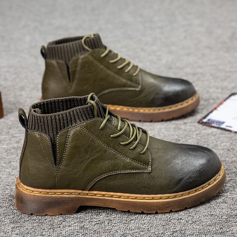 Kurze Bequeme Rutschfeste Herren-schnürstiefel Im Retro-stil