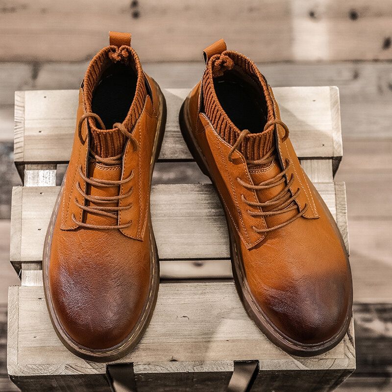 Kurze Bequeme Rutschfeste Herren-schnürstiefel Im Retro-stil