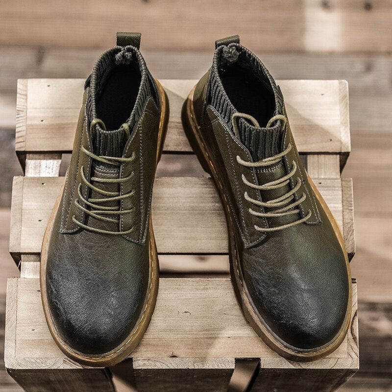 Kurze Bequeme Rutschfeste Herren-schnürstiefel Im Retro-stil