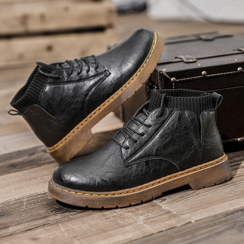 Kurze Bequeme Rutschfeste Herren-schnürstiefel Im Retro-stil