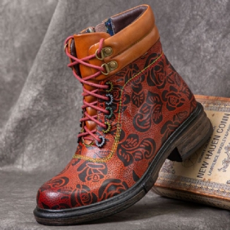 Kurze Damenstiefel Mit Retro-blumenmuster Und Seitlichem Reißverschluss Aus Echtem Leder Martin Boots