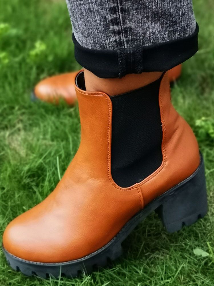 Lässige Damen-stiefeletten Zum Hineinschlüpfen Mit Runder Zehenpartie Und Klobigem Absatz