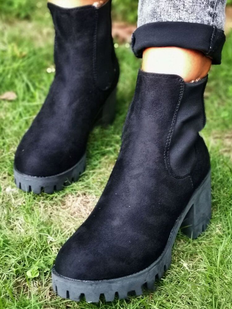 Lässige Damen-stiefeletten Zum Hineinschlüpfen Mit Runder Zehenpartie Und Klobigem Absatz