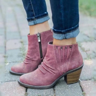 Lässige Retro-stiefel Mit Dickem Absatz Und Seitlichem Reißverschluss Für Damen In Großen Größen