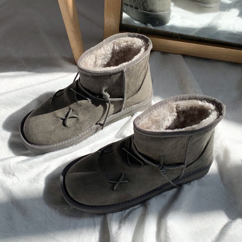 Lässige Solide Warme Rutschfeste Knöchelhohe Schneestiefel Für Damen