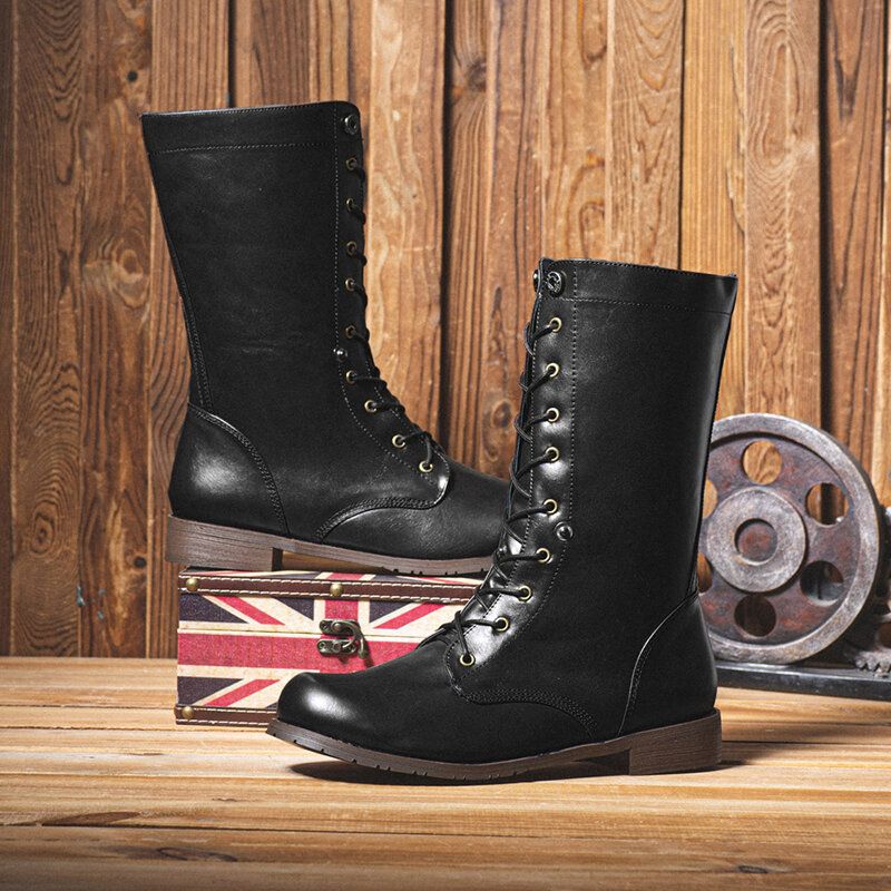 Lässige Westernstiefel Zum Schnüren Im Retro-stil Mit Rutschfesten Knöpfen Für Herren