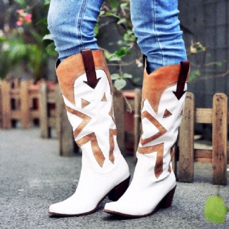 Lange Cowboy-stiefel Für Damen Mit Spitzer Zehenpartie Und Hohem Quadratischem Absatz