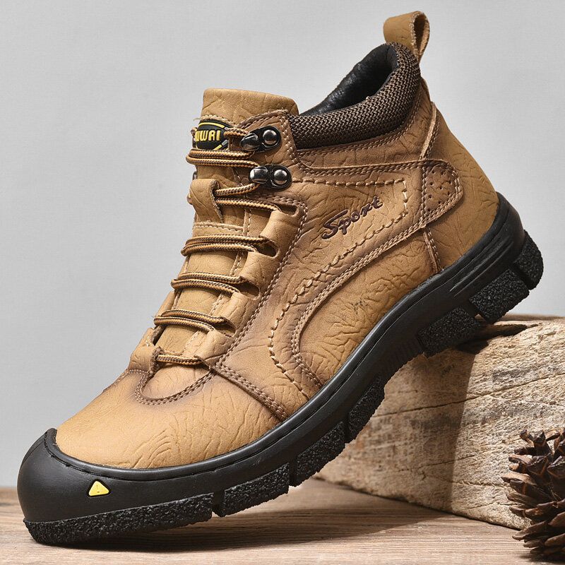 Männer Rindsleder Verdicken Warmes Plüschfutter Outdoor Casual Tooling Boots