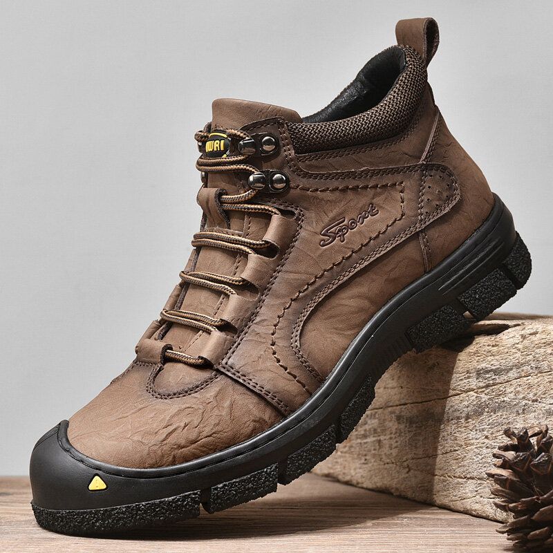 Männer Rindsleder Verdicken Warmes Plüschfutter Outdoor Casual Tooling Boots