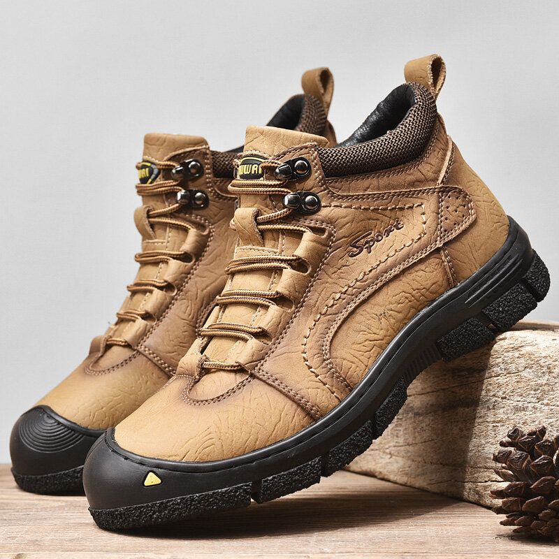 Männer Rindsleder Verdicken Warmes Plüschfutter Outdoor Casual Tooling Boots