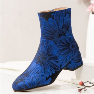 Modische Mit Blumen Bedruckte Bequeme Warme Seitliche Reißverschluss-stiefel Mit Klobigem Absatz