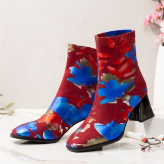 Modische Mit Blumen Bedruckte Warme Gefütterte Elastische Slip-on-stiefel Mit Klobigem Absatz