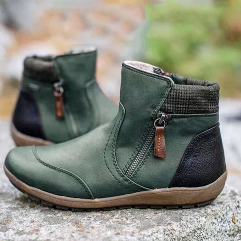 Plus Size Damen Casual Splicing Round Toe Side Zipper Flat Ankle Boots