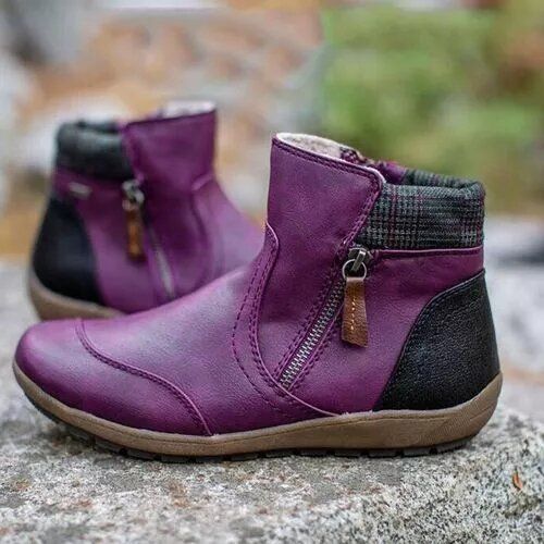 Plus Size Damen Casual Splicing Round Toe Side Zipper Flat Ankle Boots