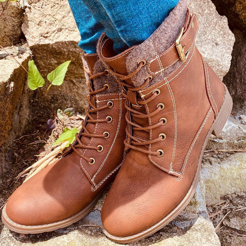 Plus Size Damen Casual Splicing Schnürstiefel Mit Seitlichem Reißverschluss