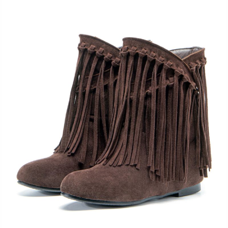 Plus Size Damen Casual Suede Quaste Erhöhter Absatz Kurze Stiefel