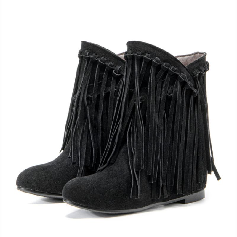 Plus Size Damen Casual Suede Quaste Erhöhter Absatz Kurze Stiefel