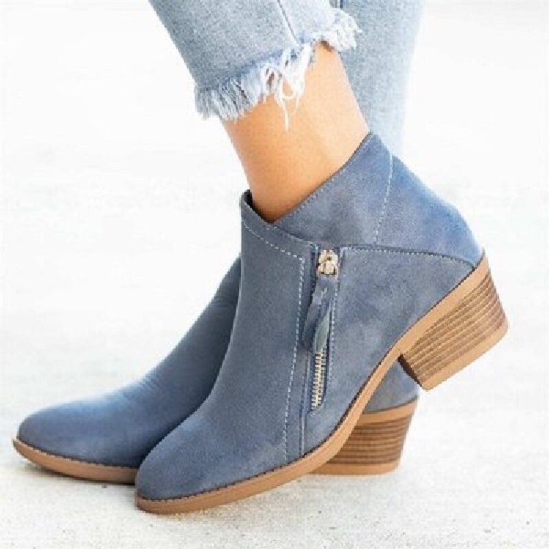 Plus Size Damen Casual Zipper Chunky Heel Short Single Boots