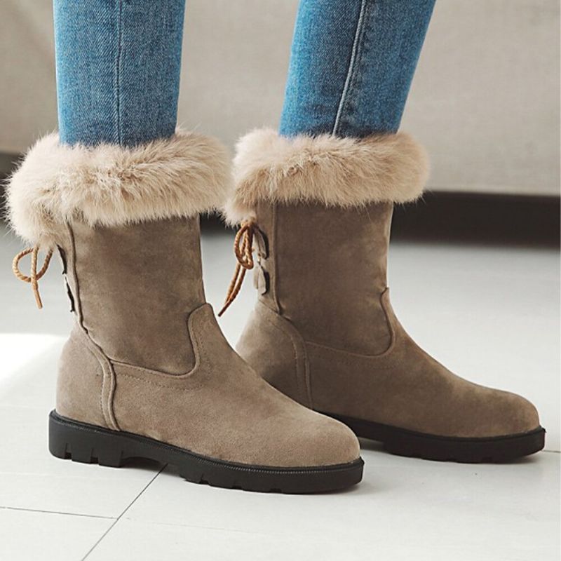 Plus Size Damen Lässige Riemen Warmes Plüschfutter Mittlere Waden Schneestiefel