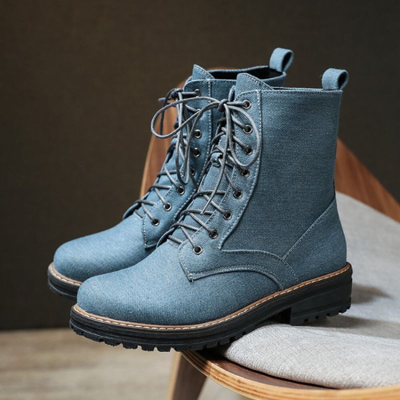 Plus Size Damen Lässige Schnürstiefel Aus Segeltuch