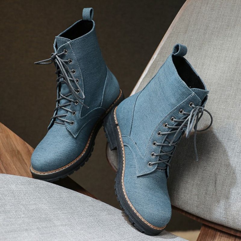 Plus Size Damen Lässige Schnürstiefel Aus Segeltuch