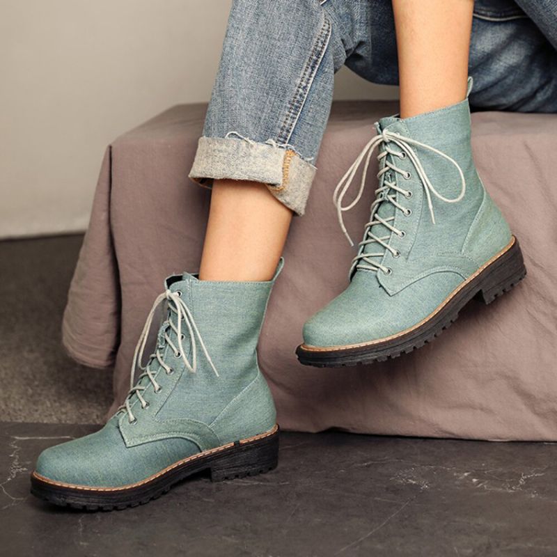 Plus Size Damen Lässige Schnürstiefel Aus Segeltuch