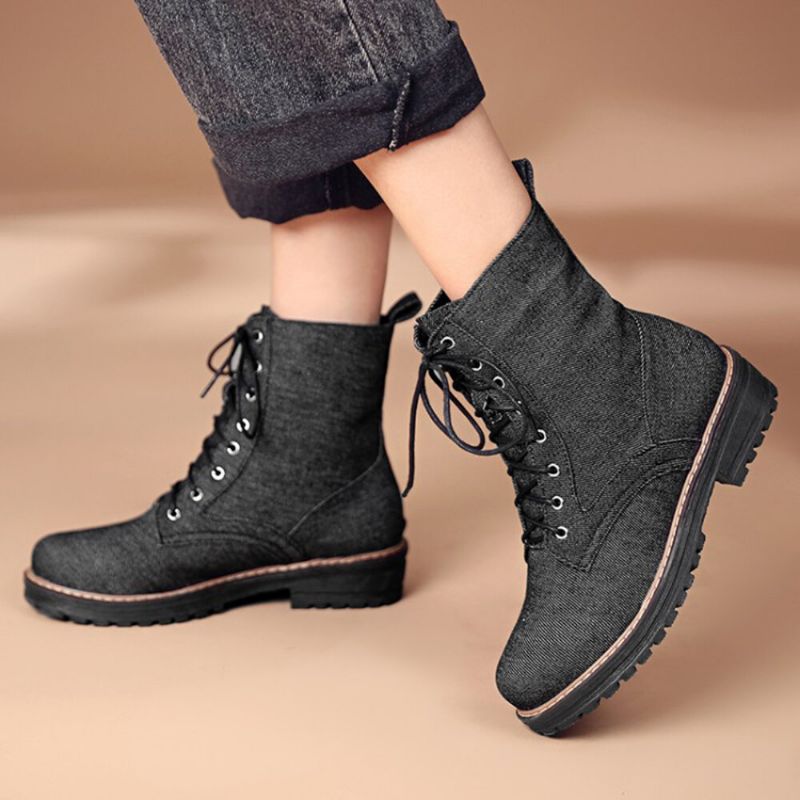 Plus Size Damen Lässige Schnürstiefel Aus Segeltuch