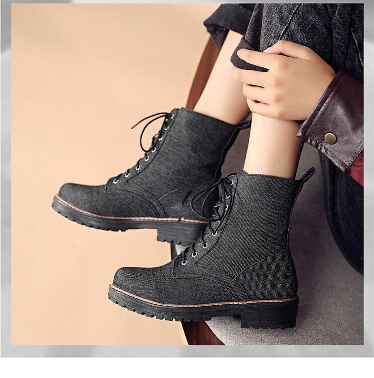 Plus Size Damen Lässige Schnürstiefel Aus Segeltuch