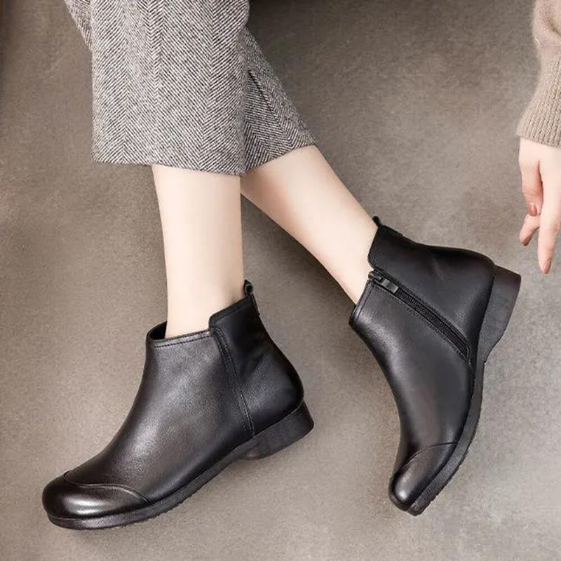 Plus Size Damen Retro Solid Soft Side Zipper Ankle Boots