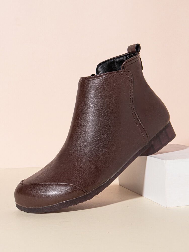 Plus Size Damen Retro Solid Soft Side Zipper Ankle Boots