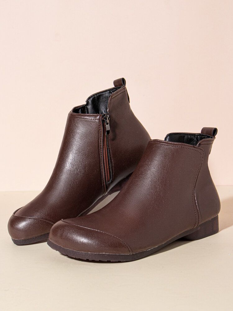 Plus Size Damen Retro Solid Soft Side Zipper Ankle Boots