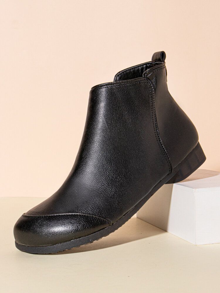 Plus Size Damen Retro Solid Soft Side Zipper Ankle Boots