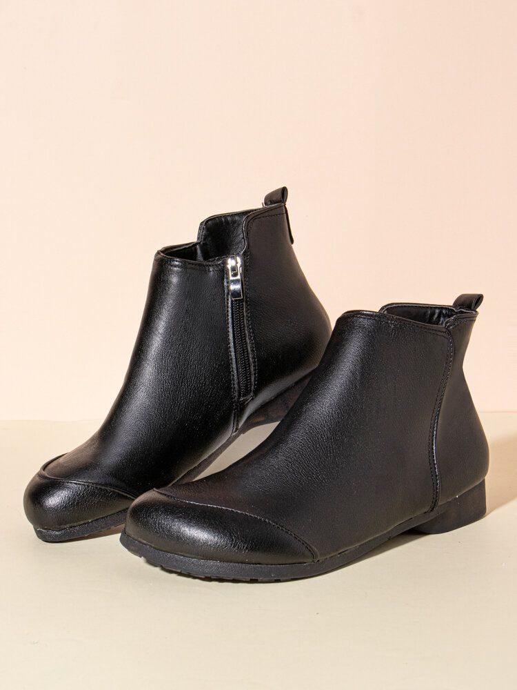 Plus Size Damen Retro Solid Soft Side Zipper Ankle Boots