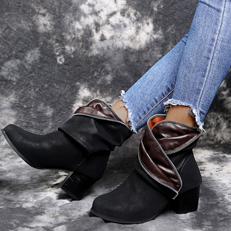 Plus Size Damen Retro Zipper Decor Buckle Chunky Heel Short Boots