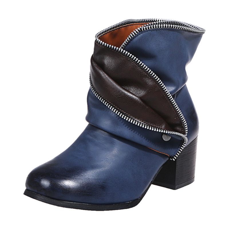 Plus Size Damen Retro Zipper Decor Buckle Chunky Heel Short Boots