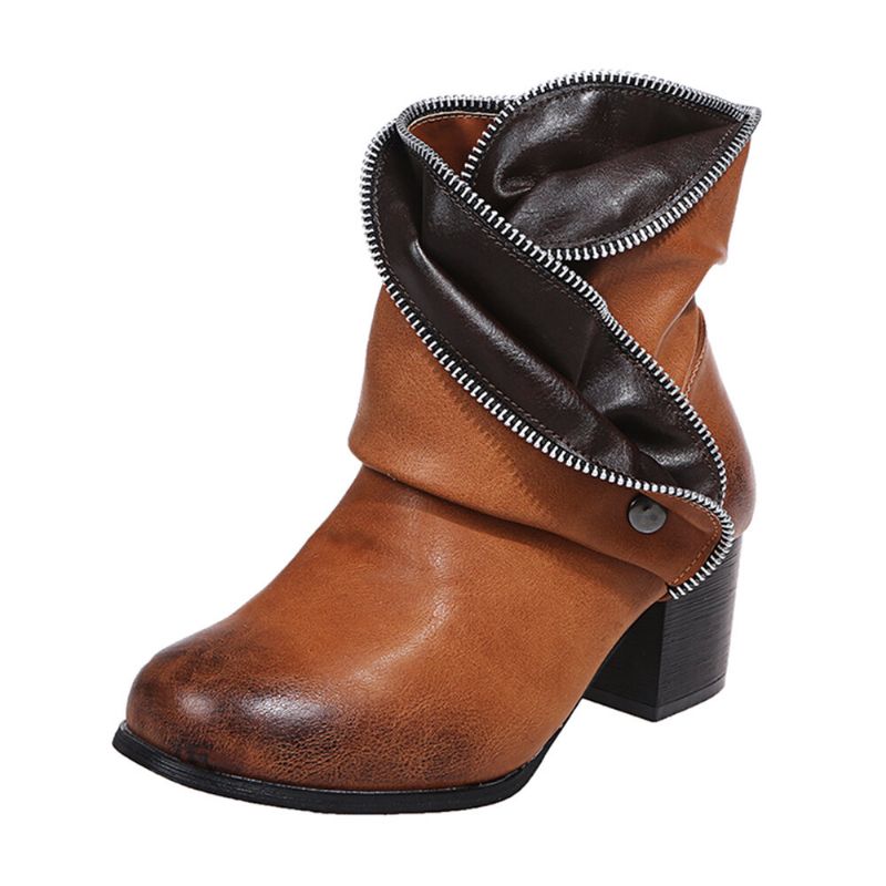 Plus Size Damen Retro Zipper Decor Buckle Chunky Heel Short Boots