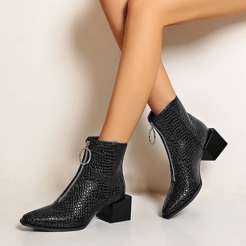 Plus Size Damen Stiefeletten Mit Spitzer Zehenpartie Und Klobigem Absatz