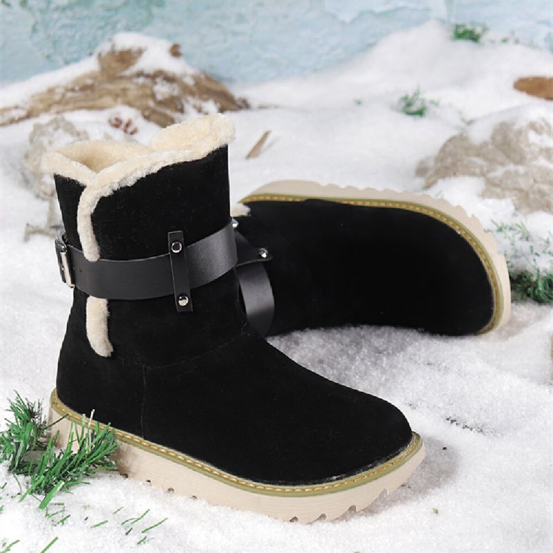 Plus Size Damen Wildleder Stoff Gürtelschnalle Rutschfeste Kurze Schneestiefel