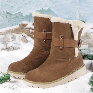 Plus Size Damen Wildleder Stoff Gürtelschnalle Rutschfeste Kurze Schneestiefel